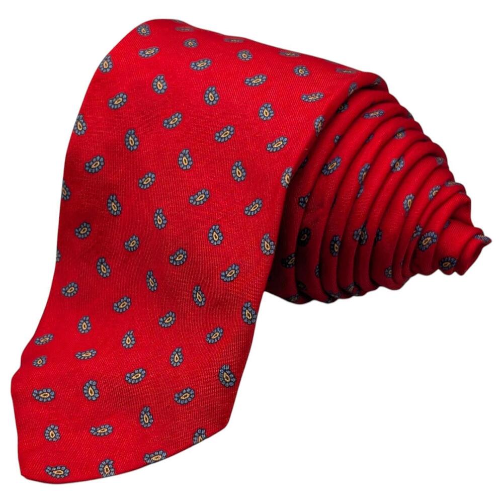 Robert Talbott‎ Tie Mens 57" Silk Handmade Red Blue Paisley Skinny USA VTG